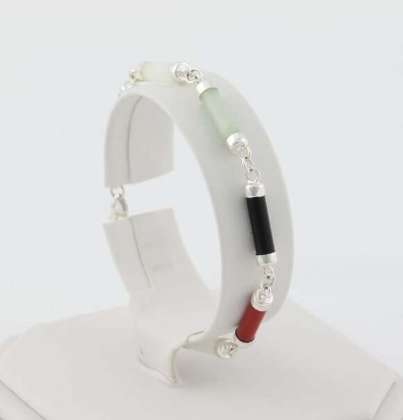 Unbranded Jewelry - Sterling Silver Multicolor Jade Bracelet 7 1/2" inch